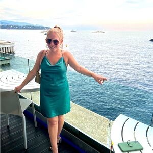 Teal silk slip dress